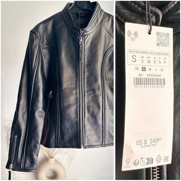 ZW COLLECTION ZIPPERED GENUINE LEATHER JACKET - Picture 1 of 3